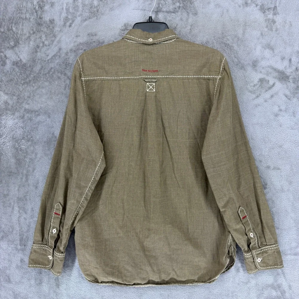 True Religion Shirt Mens M Brown Contrast Stitching Button Down EUC